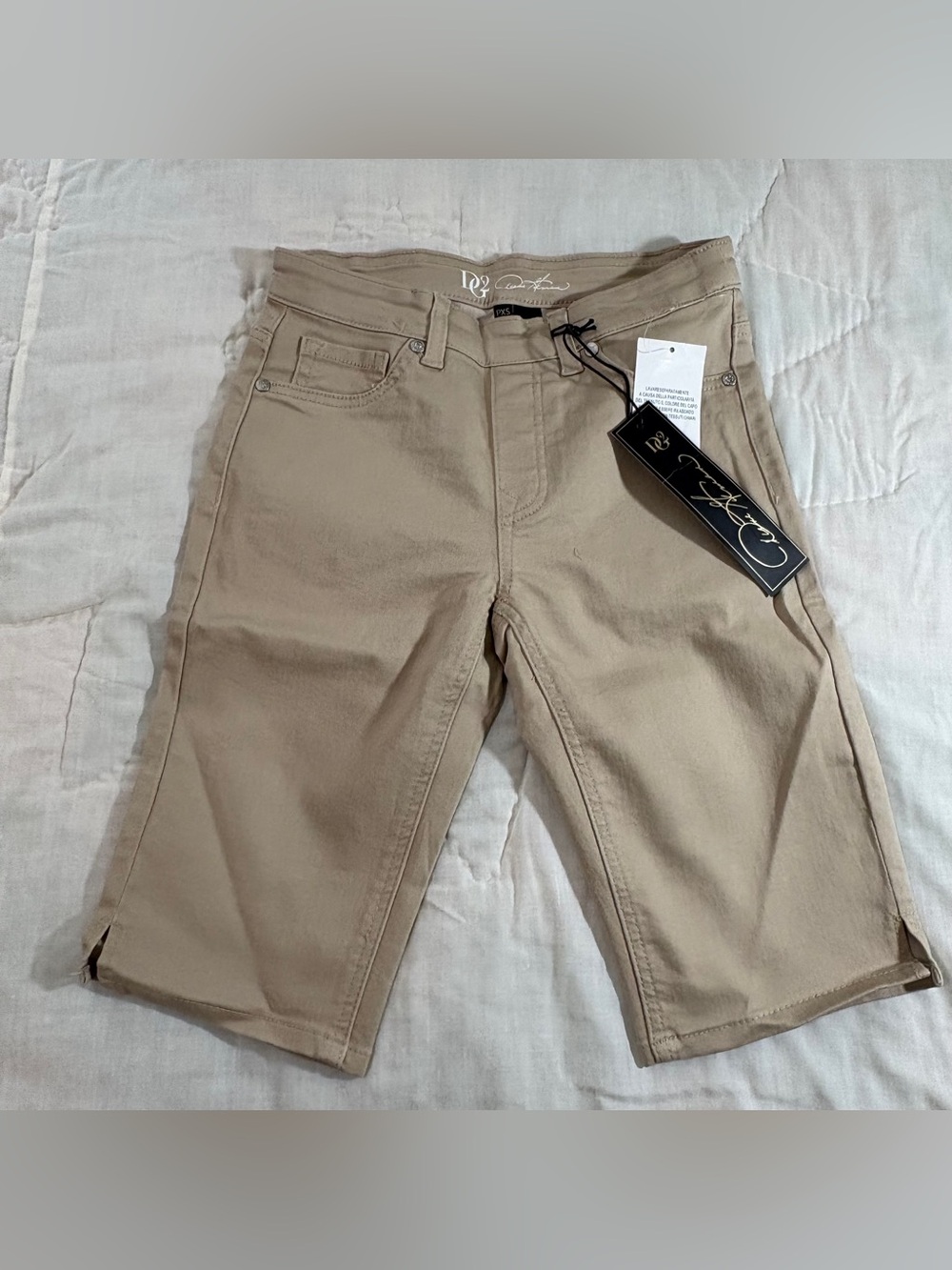 DG2 By Diane Gilman Stretch Denim Pull-On Khaki Bermuda Shorts Size PXS - NWT